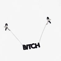 Зажимы на соски с кожаной подвеской Bitch