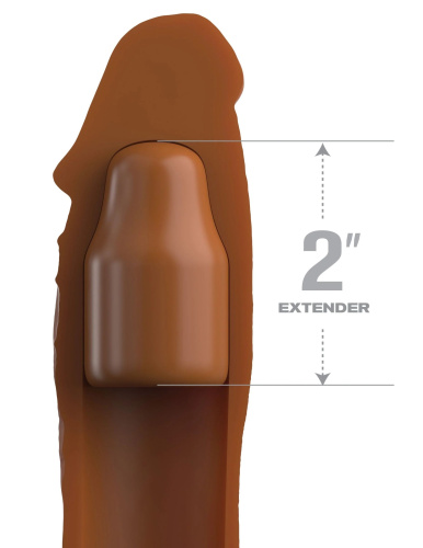 Коричневая насадка на член 2  Silicone X-tension - 20,3 см. фото 3