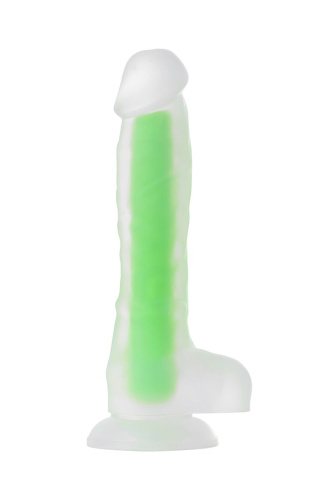 Прозрачно-зеленый фаллоимитатор, светящийся в темноте, Dick Glow - 18 см. фото 3