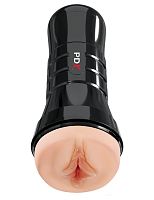 Телесный мастурбатор-вагина в черной колбе Super Luscious Lips XXL