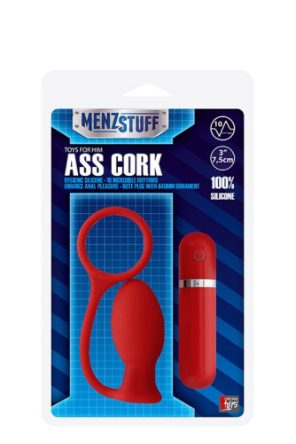 Красная вибровтулка MENZSTUFF ASS CORK SMALL - 7,5 см.