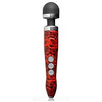 Красный беспроводной wand-вибратор Doxy Die Cast 3R с принтом в виде роз на рукояти - 28 см.