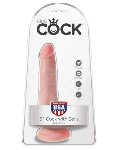 Телесный фаллоимитатор с мошонкой и присоской 6  Cock with Balls - 17,8 см. фото 5