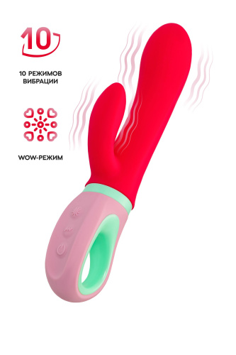 Красный вибратор с клиторальным отростком Petunia - 19 см. фото 2