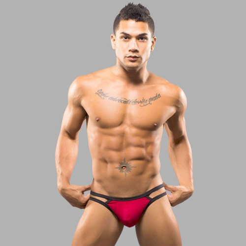 Красные мужские трусы-стринги с 2 боковыми бретелями фото 2