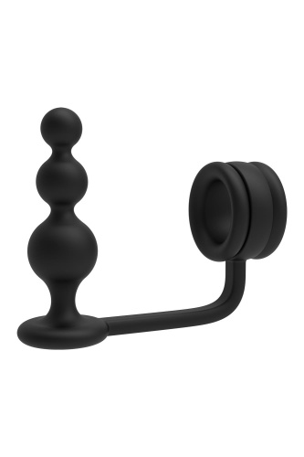 Черное эрекционное кольцо с анальной елочкой Cockring With Beaded Anal Plug фото 3
