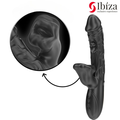Черный вибратор с режимами колебаний и посасывания - 23,5 см. фото 2