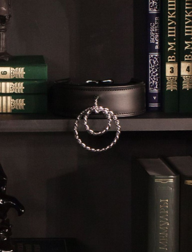 Черный ошейник Scandal из натуральной кожи с витыми стальными кольцами фото 2 Черный ошейник Scandal из натуральной кожи с витыми стальными кольцами фото 2