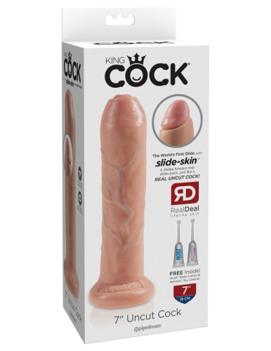 Телесный необрезанный фаллоимитатор на присоске 7  Uncut Cock - 19,1 см. фото 2