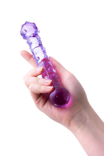 Фиолетовый стеклянный фаллоимитатор с шишечками - 19,5 см. фото 3