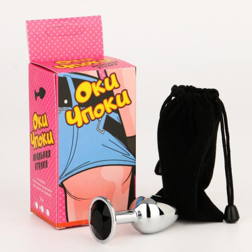 Серебристая анальная втулочка с черным кристаллом - 7 см. фото 3