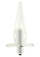 Прозрачная анальная пробка Power Buttplug с вибрацией - 12 см.