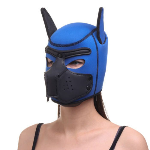 Синяя неопреновая БДСМ-маска Puppy Play фото 6