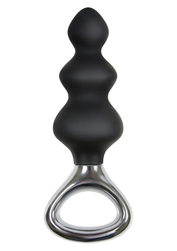 Чёрная анальная елочка с ручкой Jolie Platinum Plug Medium из силикона -  13,4 см. фото 2