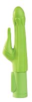Зеленый водонепроницаемый вибратор Sage с клиторальным отростком - 18,5 см.