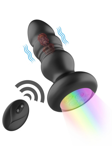 Черная анальная вибропробка с фрикционным механизмом и LED-подсветкой - 12,5 см. фото 2