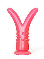 Розовый стимулятор с раздвоенным кончиком - 16 см.