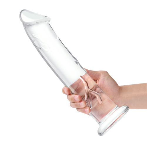 Большой стеклянный стимулятор 12’’ Glass Dildo With Veins & Flat Base - 28 см. фото 4