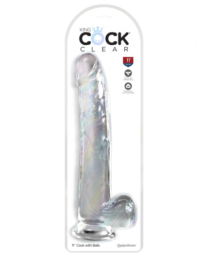 Прозрачный фаллоимитатор с мошонкой на присоске 11’’ Cock with Balls - 30,5 см. фото 2