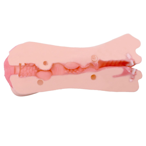 Телесный двусторонний мастурбатор «Жужа» - вагина и ротик фото 4