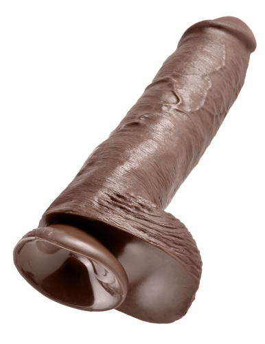 Коричневый фаллоимитатор-гигант на присоске 11  Cock with Balls - 28 см. фото 5