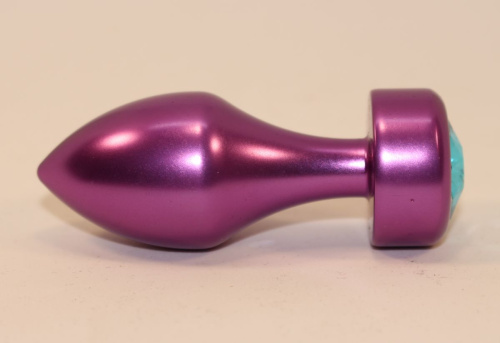 Фиолетовая анальная пробка с голубым кристаллом - 7,8 см. фото 2