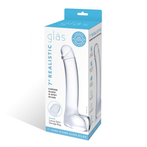 Прозрачный стеклянный фаллос с мошонкой Curved G-Spot - 18 см. фото 3