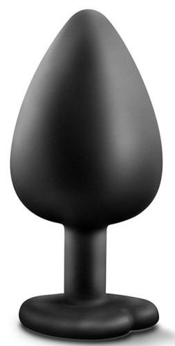 Черная анальная пробка с прозрачным стразом-сердечком Bling Plug Large - 9,5 см. фото 3
