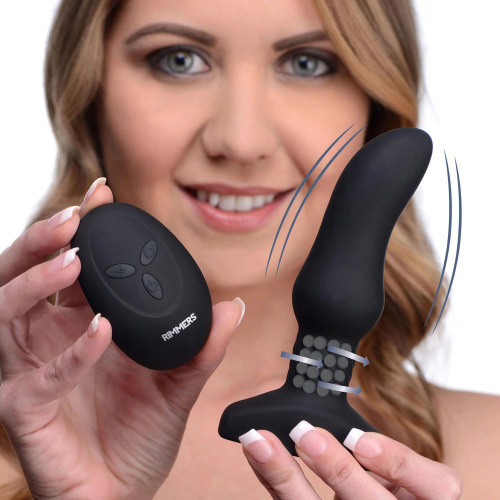Черная анальная вибропробка с пультом ДУ Curved Rimming Plug Slim M - 13,9 см. фото 3