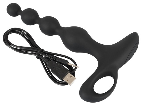 Черная анальная цепочка с вибрацией Rechargeable Anal Beads - 20 см. фото 5