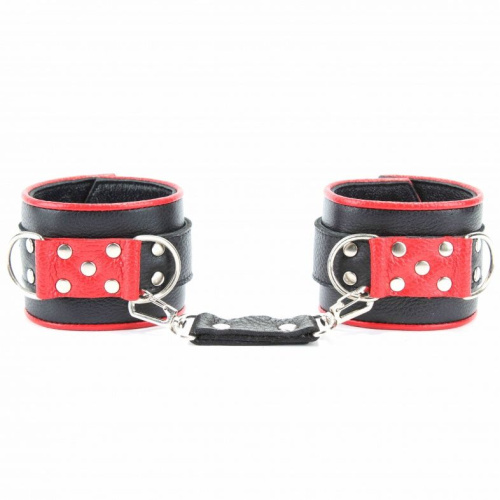 Широкие черные наручники с красным декором фото 2