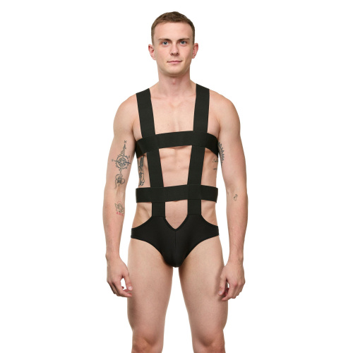 Мужское черное боди с широкими эластичными ремешками Мужское черное боди с широкими эластичными ремешками