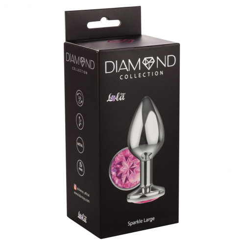 Большая серебристая анальная пробка Diamond Pink Sparkle Large с розовым кристаллом - 8 см. фото 4