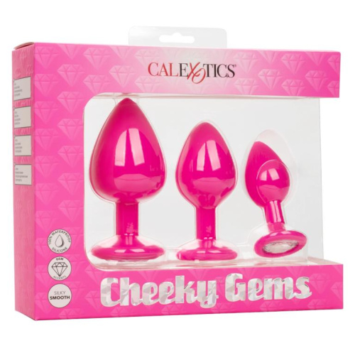 Набор из трёх розовых анальных пробок с кристаллом Cheeky Gems фото 3