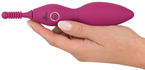 Ярко-розовый клиторальный вибратор с 3 насадками Spot Vibrator with 3 Tips - 17,9 см. фото 5