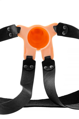 Телесный фаллопротез на черных ремнях Conall - 15 см. фото 3