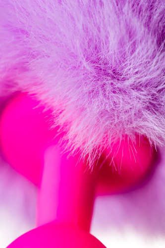 Розовая анальная втулка Sweet bunny с сиреневым пушистым хвостиком фото 10