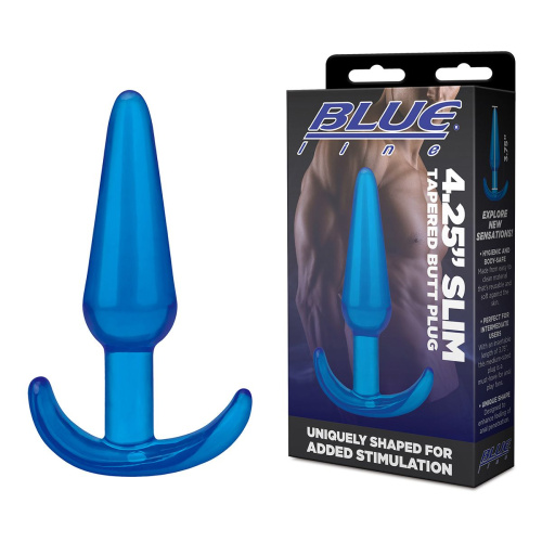 Голубая анальная пробка Slim Tapered Butt Plug - 10,8 см. фото 2