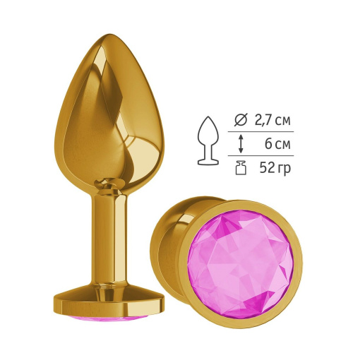 Золотистая анальная втулка с розовым кристаллом - 7 см. фото 2