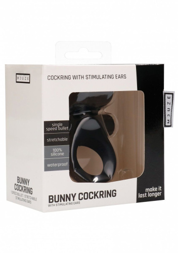 Черное эрекционное виброкольцо Bunny Silicone Cockring With Stimulating Ears фото 4