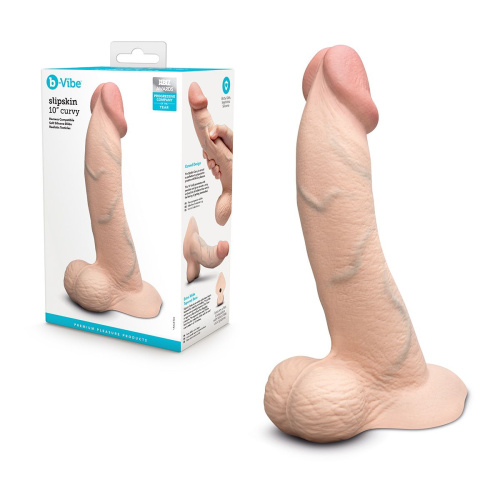 Телесный анальный фаллоимитатор Slipskin 10’’ Curved - 25 см. фото 2