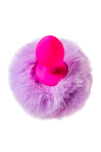Розовая анальная втулка Sweet bunny с сиреневым пушистым хвостиком фото 6