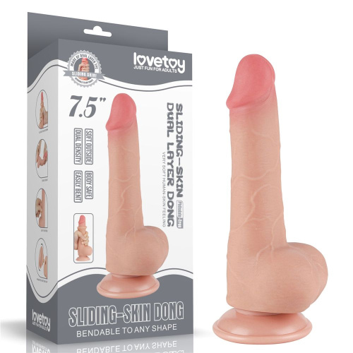 Телесный фаллоимитатор 7.5 Sliding Skin Dual Layer Dong на присоске - 19,5 см. фото 2