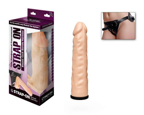 Телесная насадка-фаллос на трусиках с плугом - 17,5 см.