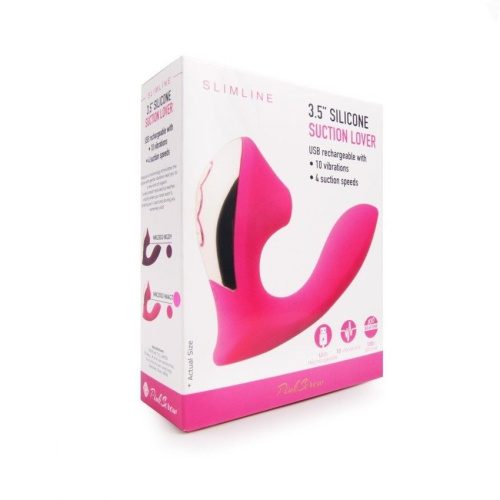 Розовый  L-образный вибромассажёр с вакуумной стимуляцией 3,5’’ Silicone Billow Suction Lover фото 4