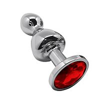 Серебристая анальная втулка Wooomy Lollypop Size S с красным кристаллом