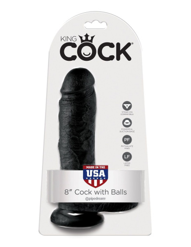 Чёрный фаллоимитатор 8  Cock with Balls - 21,3 см. фото 4