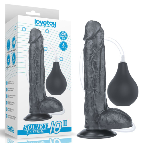 Черный фаллоимитатор-гигант с грушей 10 Squirt Extreme Dildo - 25,5 см. фото 2