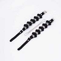 Черные кожаные наручники из звеньев