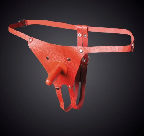 Красные кожаные универсальные трусики со штырьком для насадок Красные кожаные универсальные трусики со штырьком для насадок